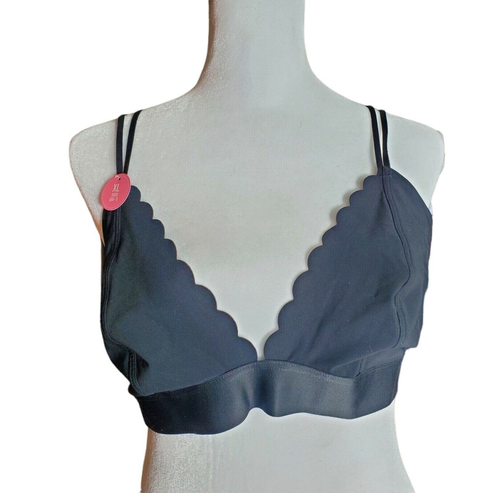 Flirtitude Black Bralette Xl Scalloped Elastic Strappy Bra Intimate Sleep New
